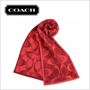 【COACH】新款經典LOGO亮蔥羊毛針織保暖圍巾(紅色)