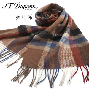 【S.T.Dupont】羊駝毛混紗時尚格紋圍巾-咖啡系 989120-5買一送一